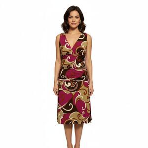 Heart Soul Retro Swirl Wrap Dress Fuchsia Brown Sz M